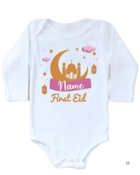 Custom Name First Eid White Body Suit