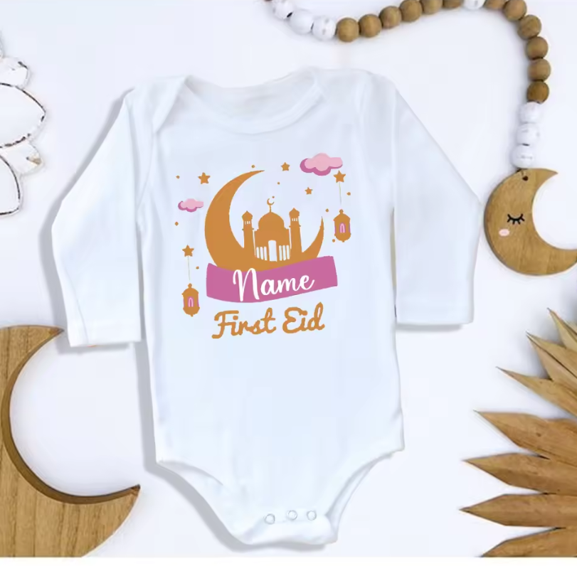 Custom Name First Eid White Body Suit