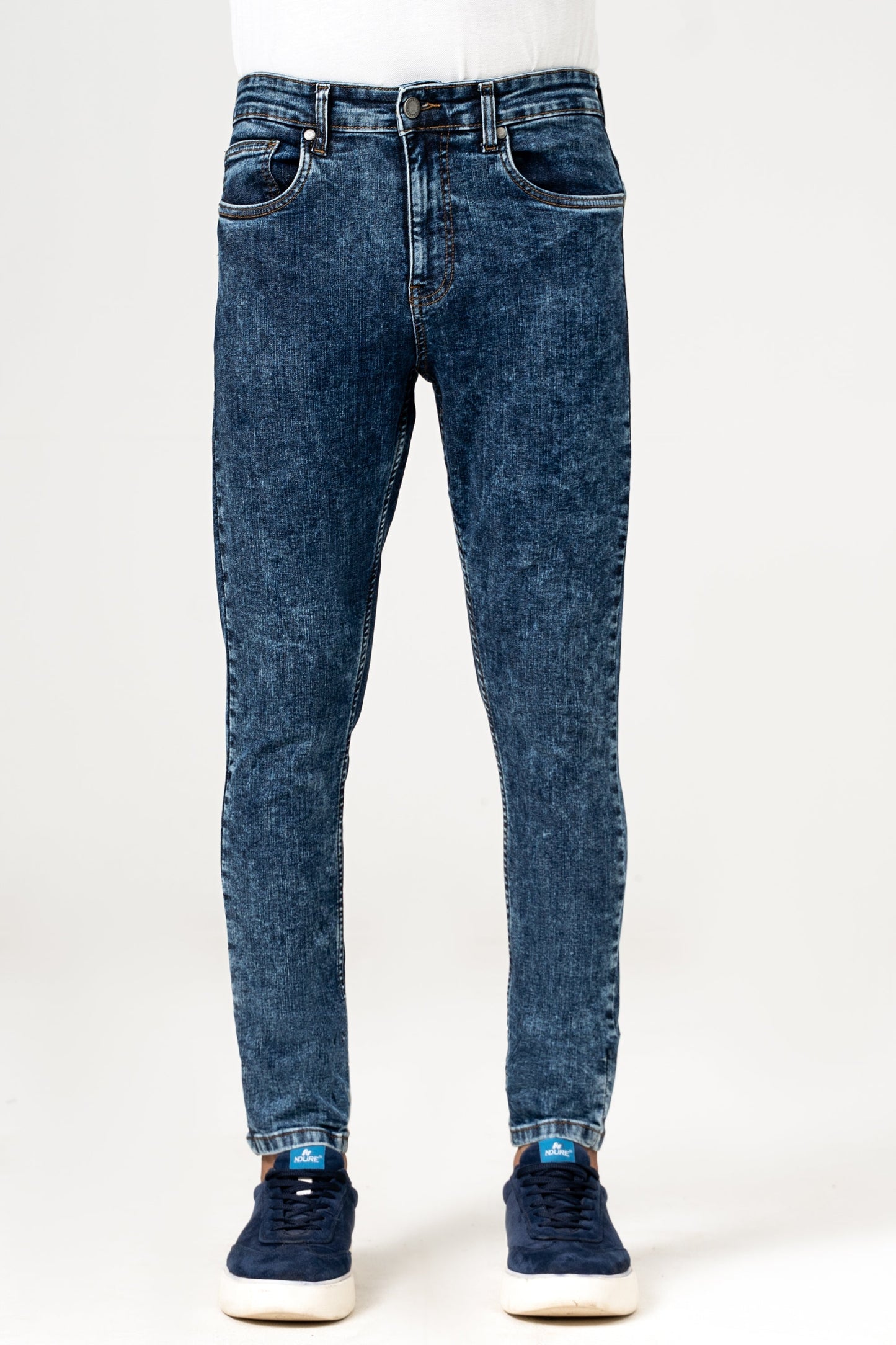 SKINNY LEG DENIM JEANS MID BLUE RANDOM WASHED