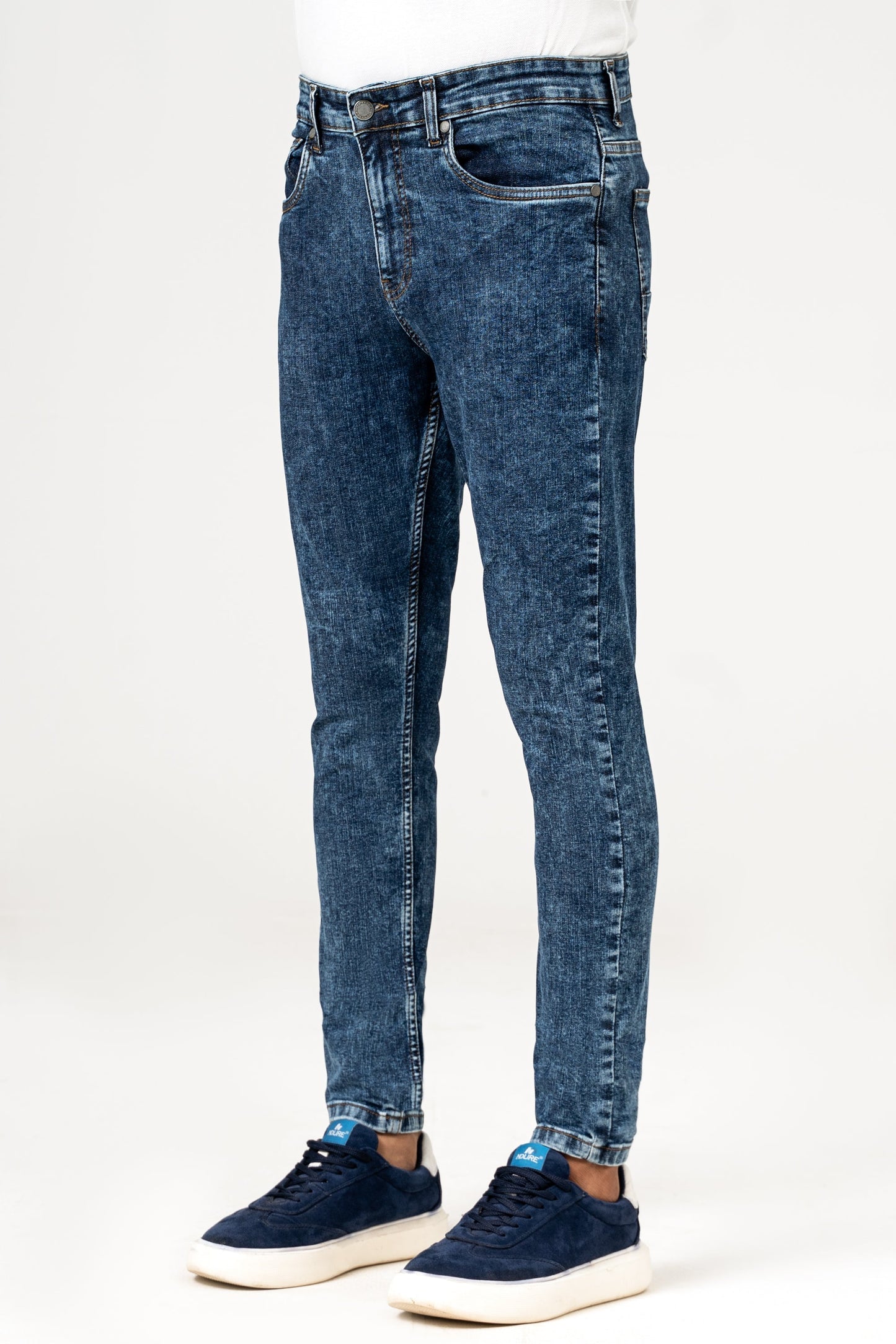 SKINNY LEG DENIM JEANS MID BLUE RANDOM WASHED