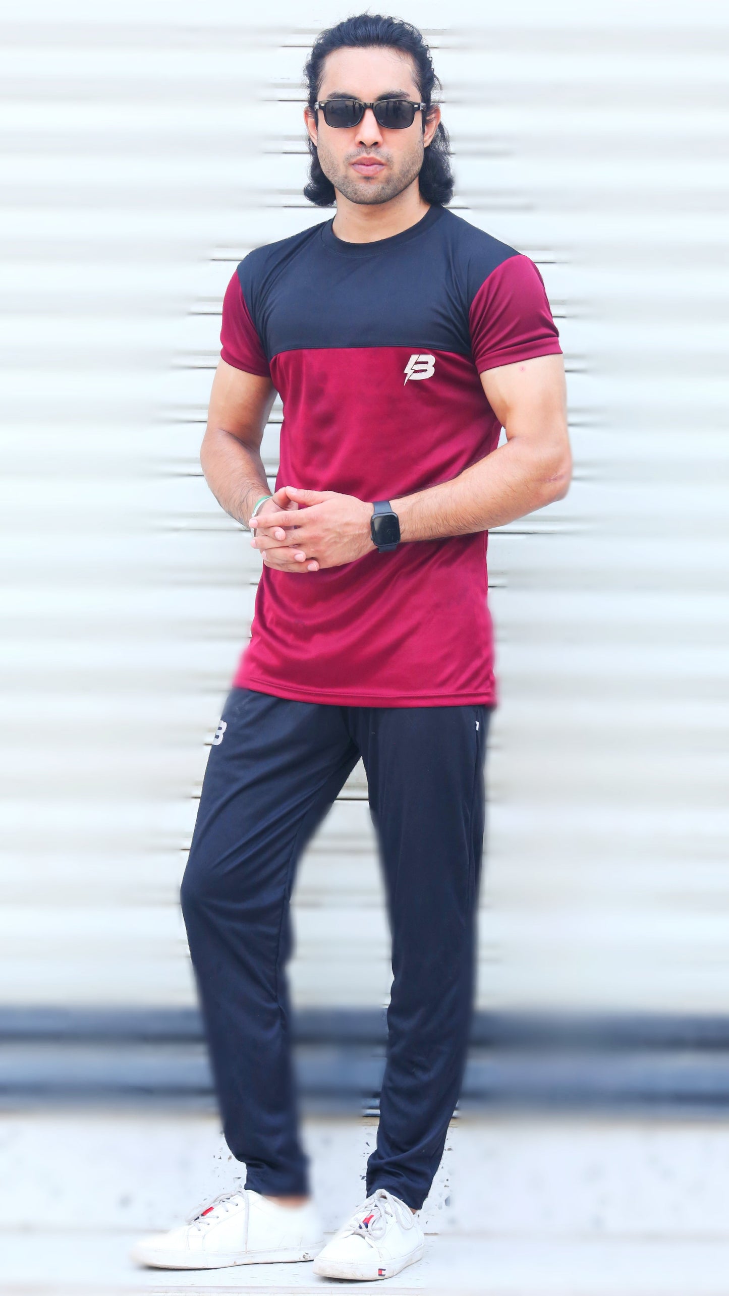 BURGUNDY-BLACK QUICK DRY SUMMER TRACKSUIT